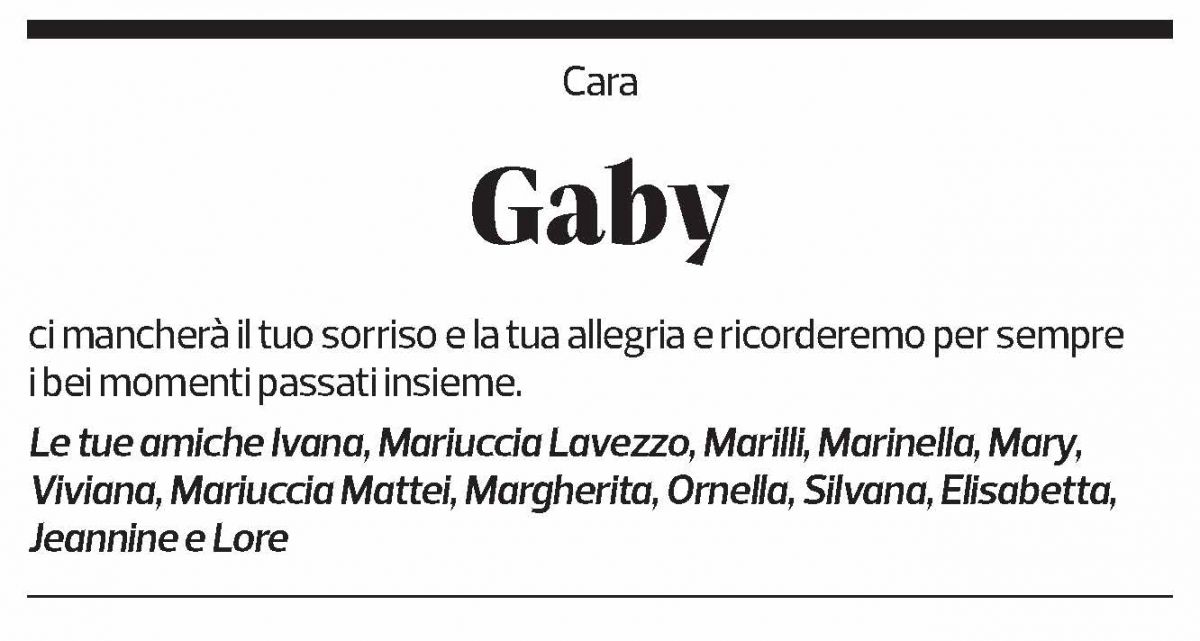 Annuncio funebre Gabriella Menzi