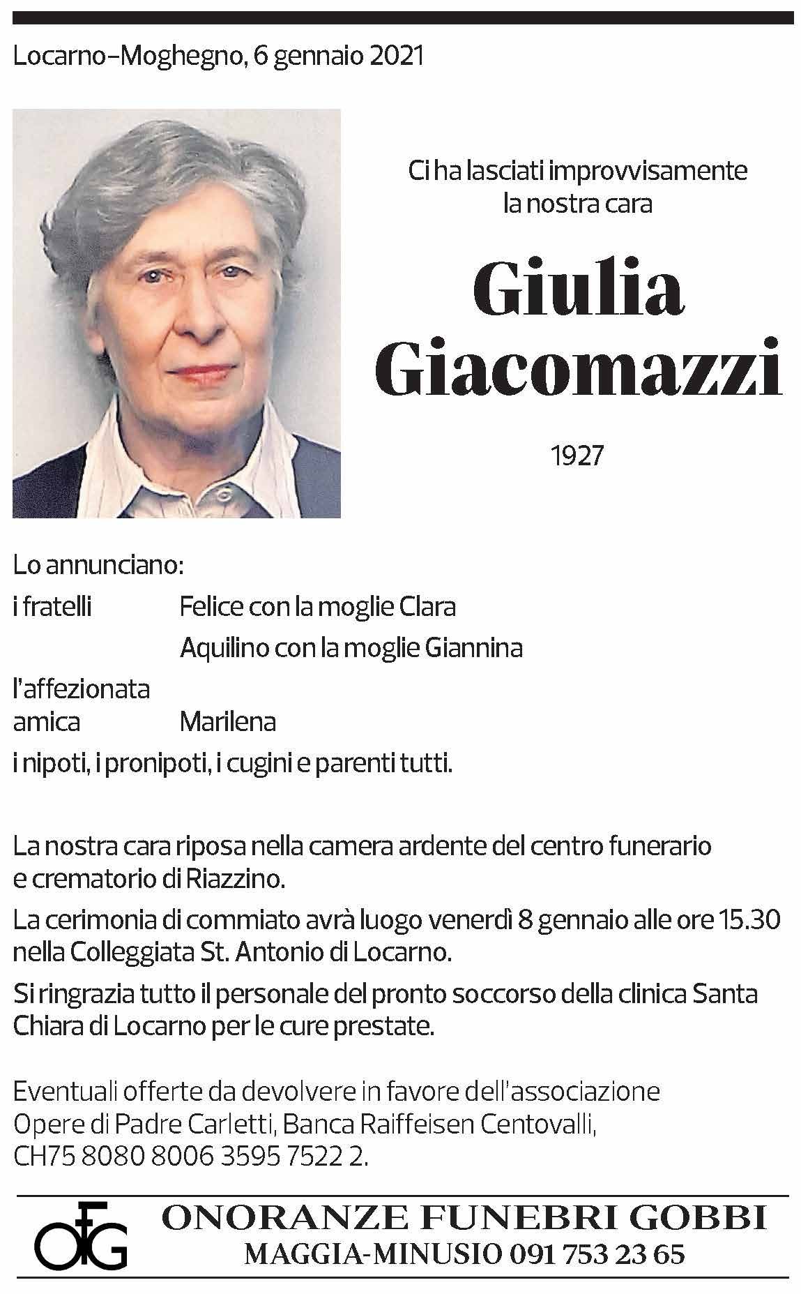Annuncio funebre Giulia Giacomazzi