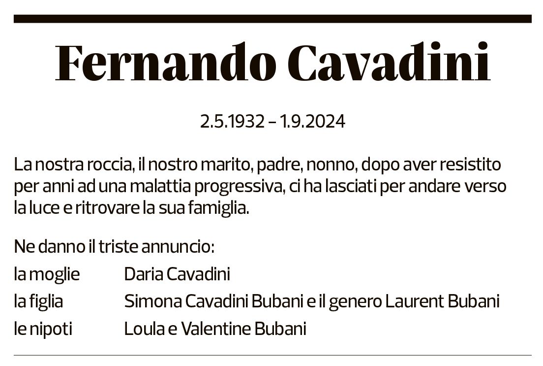 Annuncio funebre Fernando Cavadini