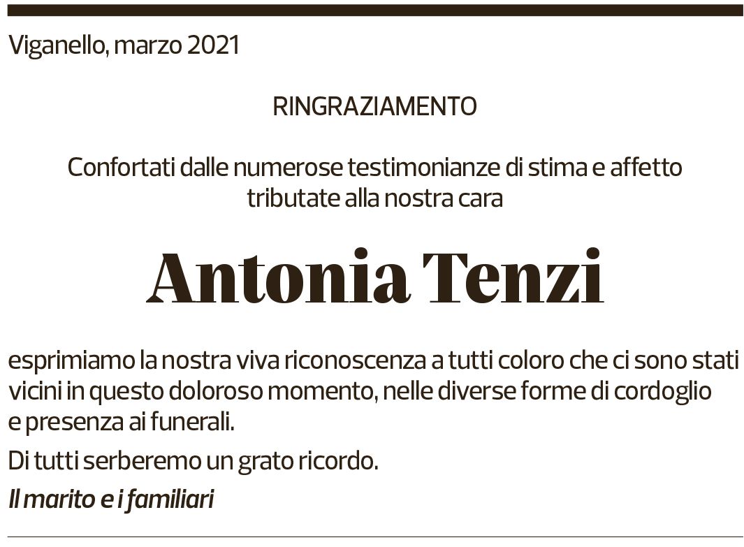 Annuncio funebre Antonia Tenzi