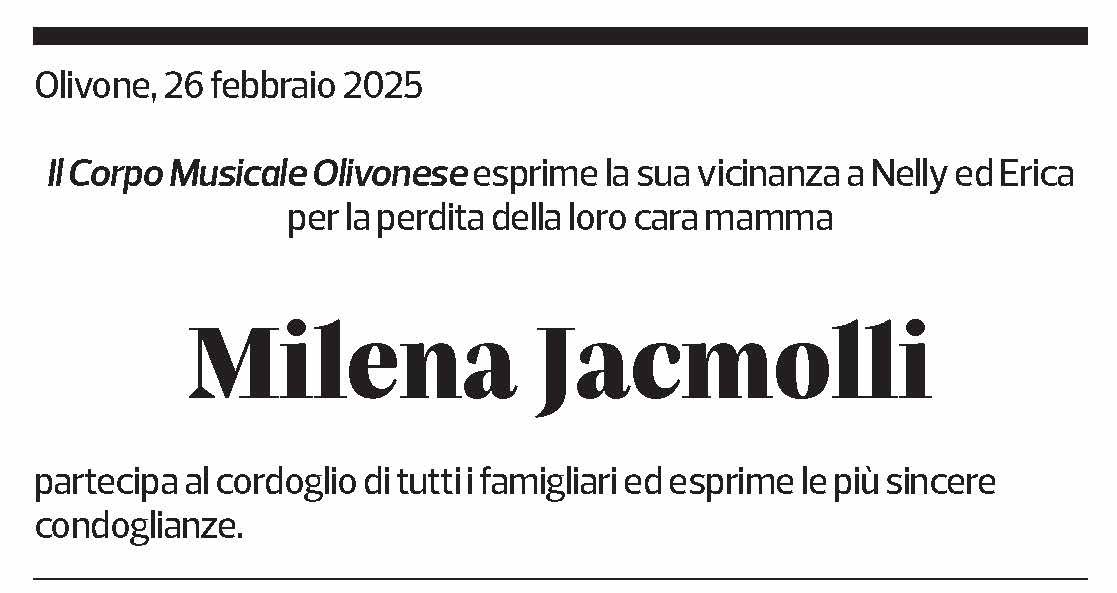 Annuncio funebre Milena Jacmolli