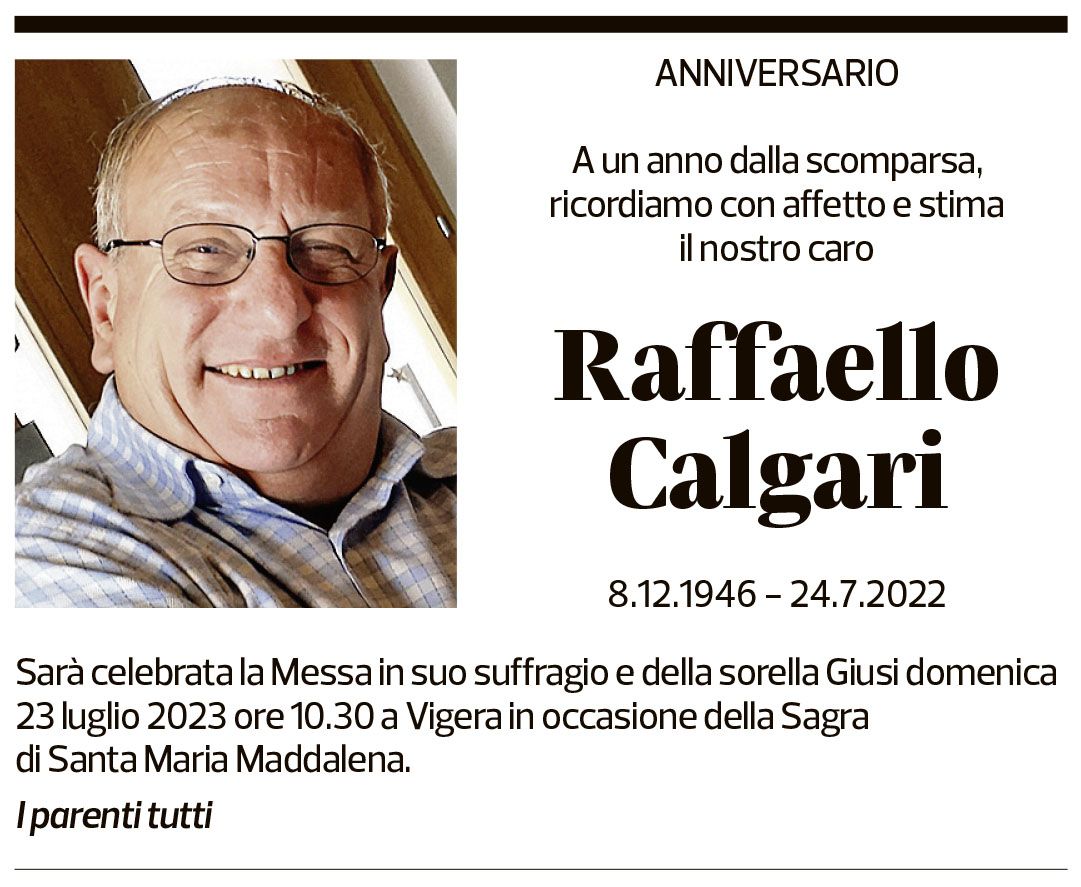 Annuncio funebre Raffaello Calgari