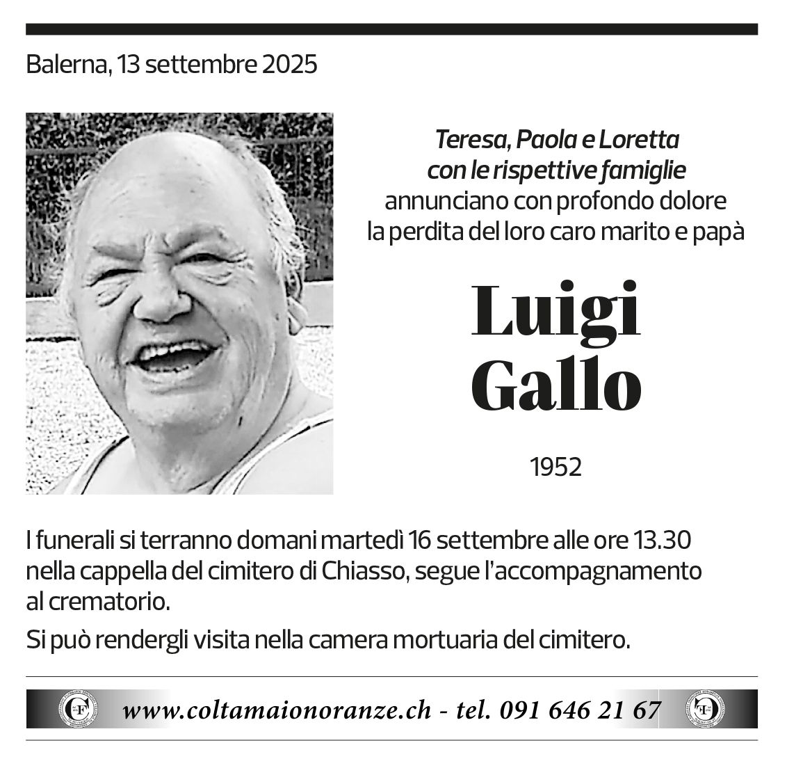 Annuncio funebre Luigi Gallo