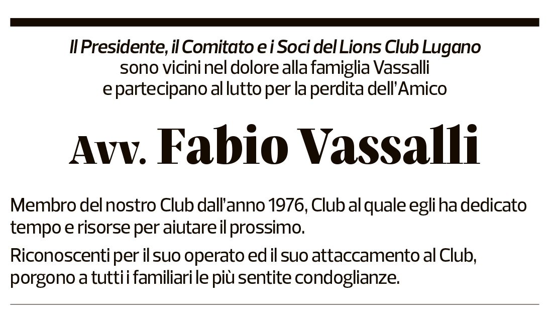 Annuncio funebre Fabio Vassalli