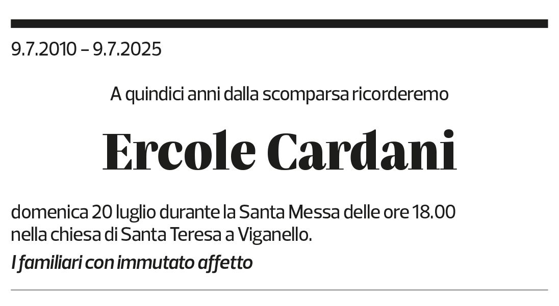Annuncio funebre Ercole Cardani
