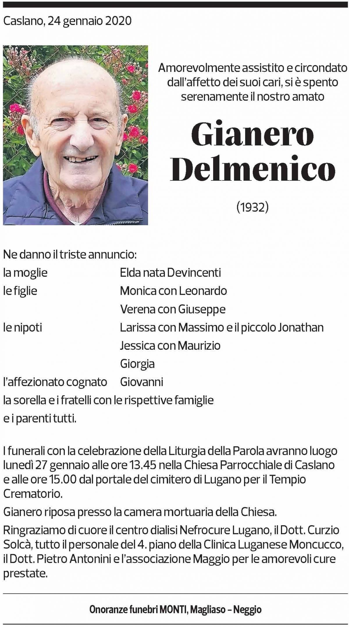 Annuncio funebre Gianero Delmenico