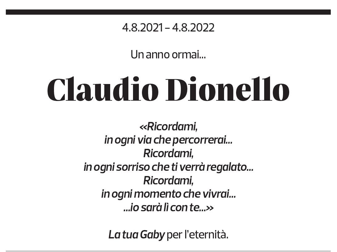 Annuncio funebre Claudio Dionello