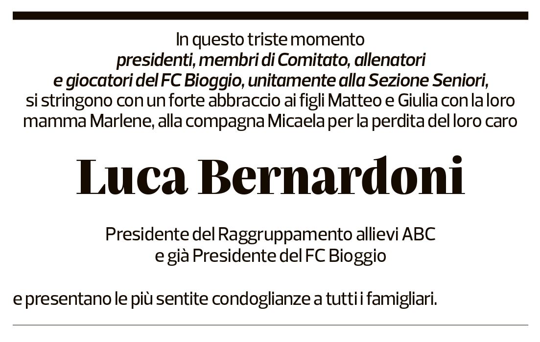 Annuncio funebre Luca Bernardoni