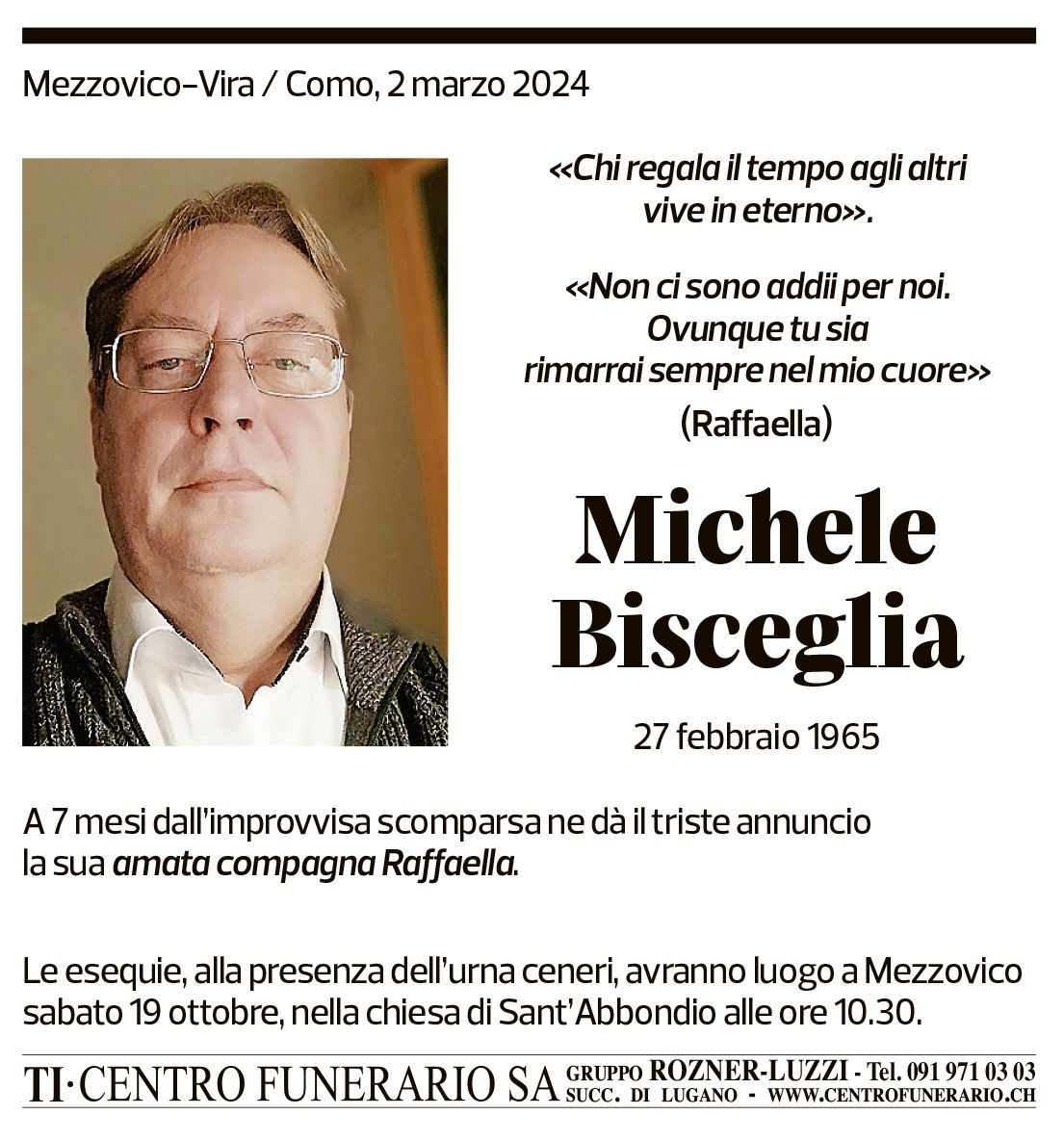 Annuncio funebre Michele Bisceglia