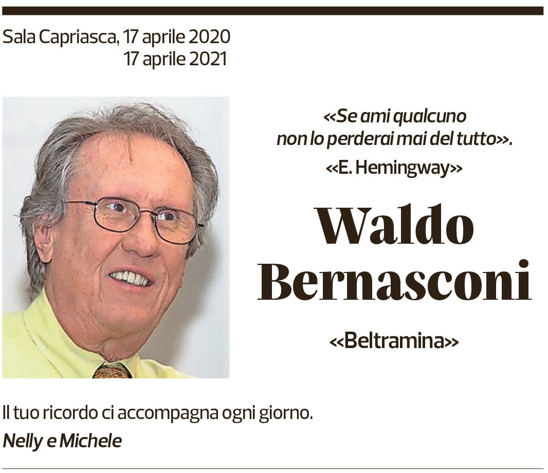 Annuncio funebre Waldo Bernasconi