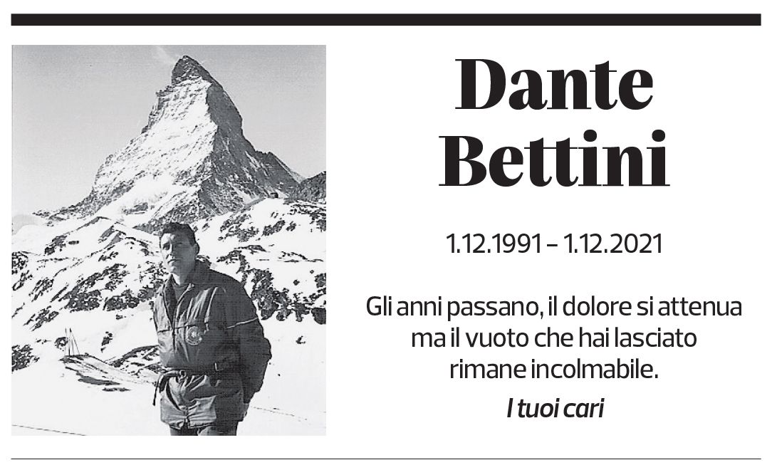 Annuncio funebre Dante Bettini