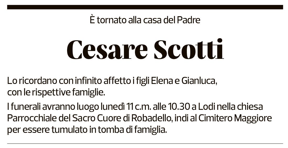 Annuncio funebre Cesare Scotti