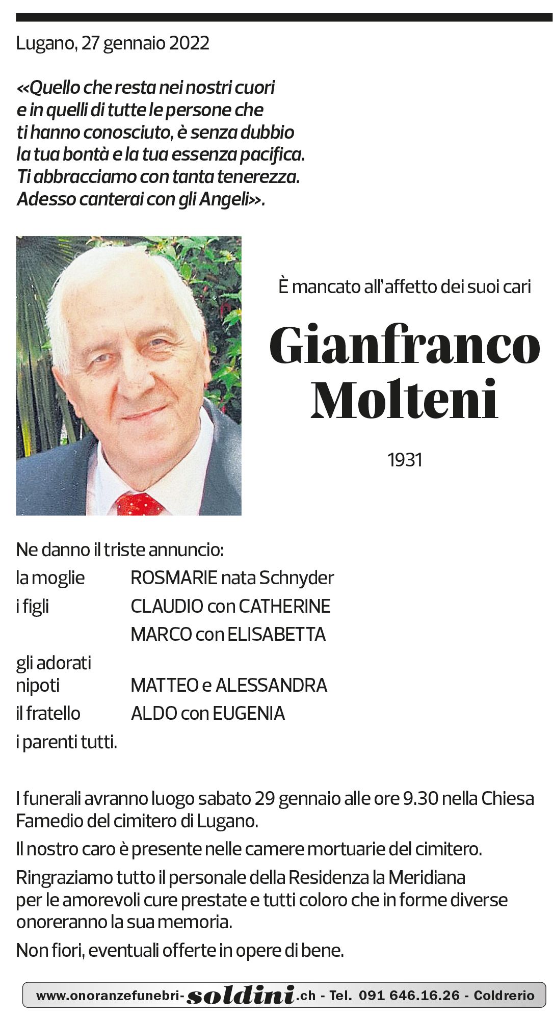 Annuncio funebre Gianfranco Molteni