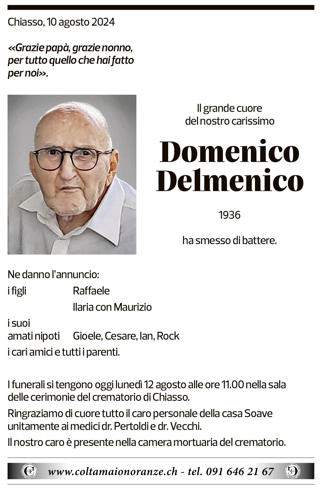 Annuncio funebre Domenico Delmenico