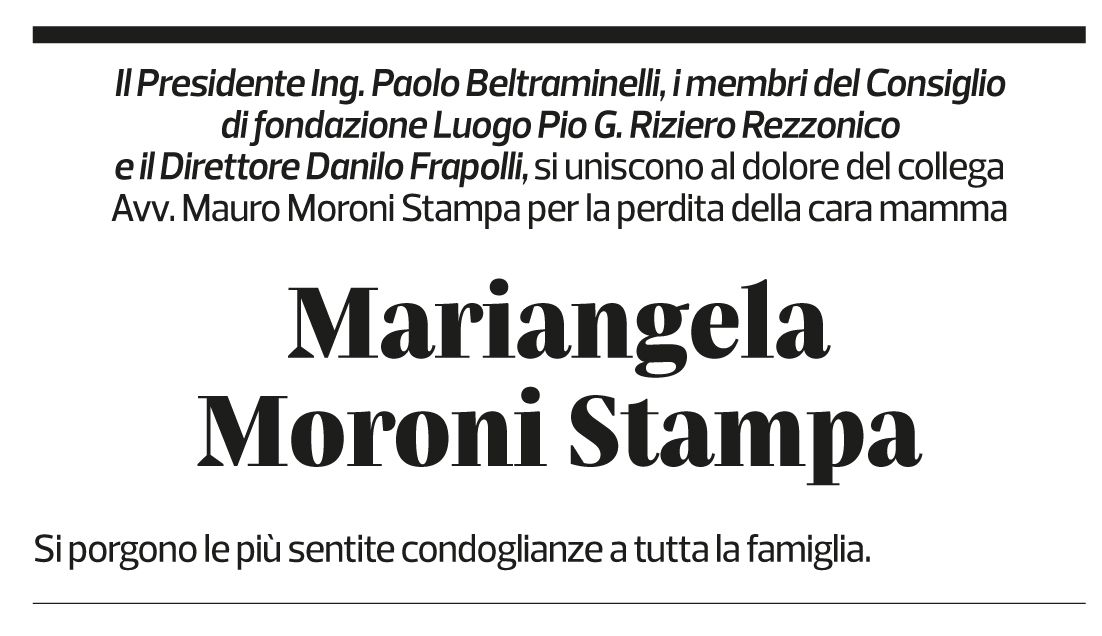 Annuncio funebre Mariangela Moroni Stampa