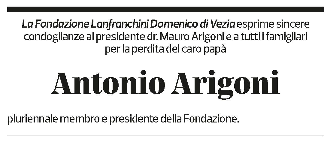 Annuncio funebre Antonio Arigoni