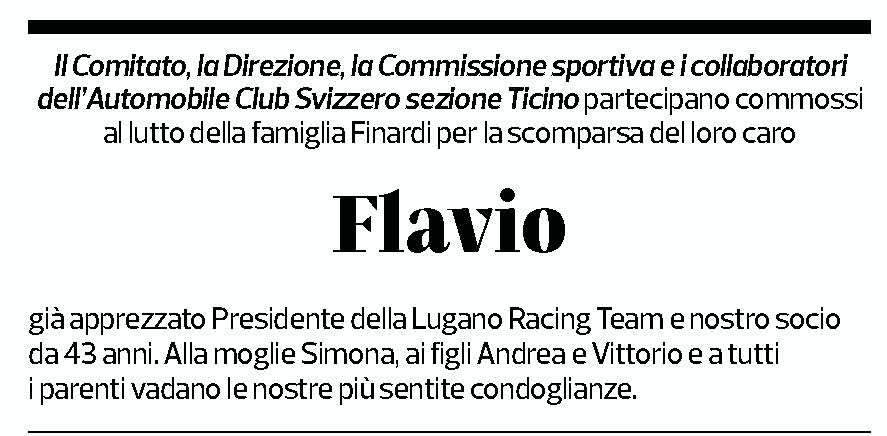 Annuncio funebre Flavio Finardi
