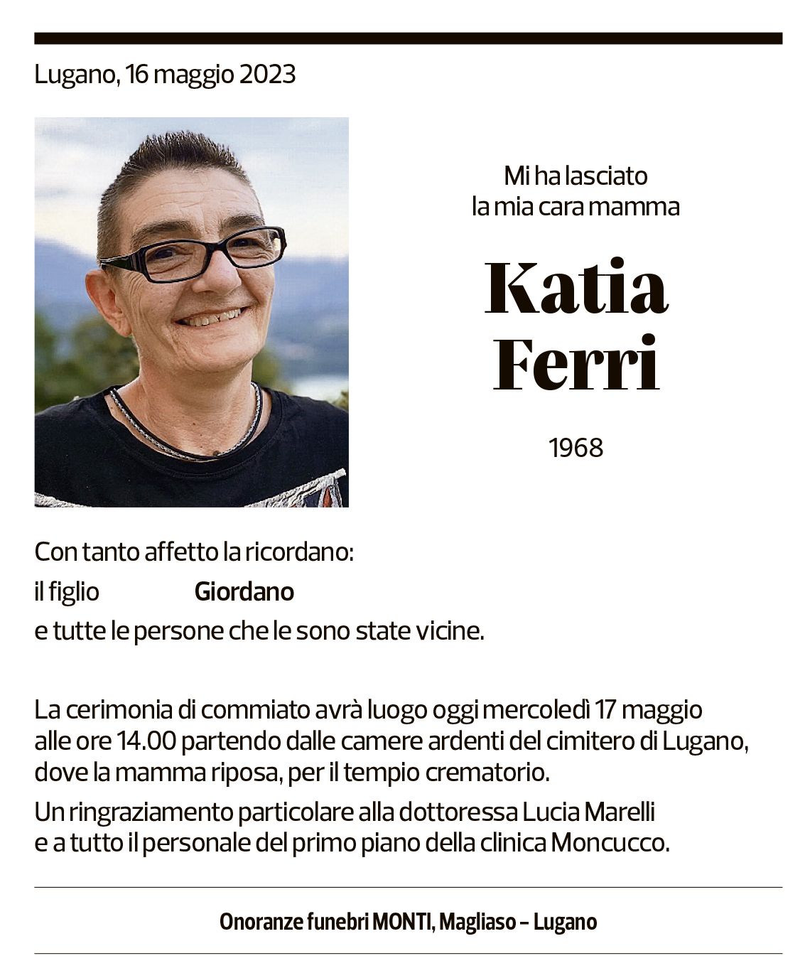 Annuncio funebre Katia Ferri