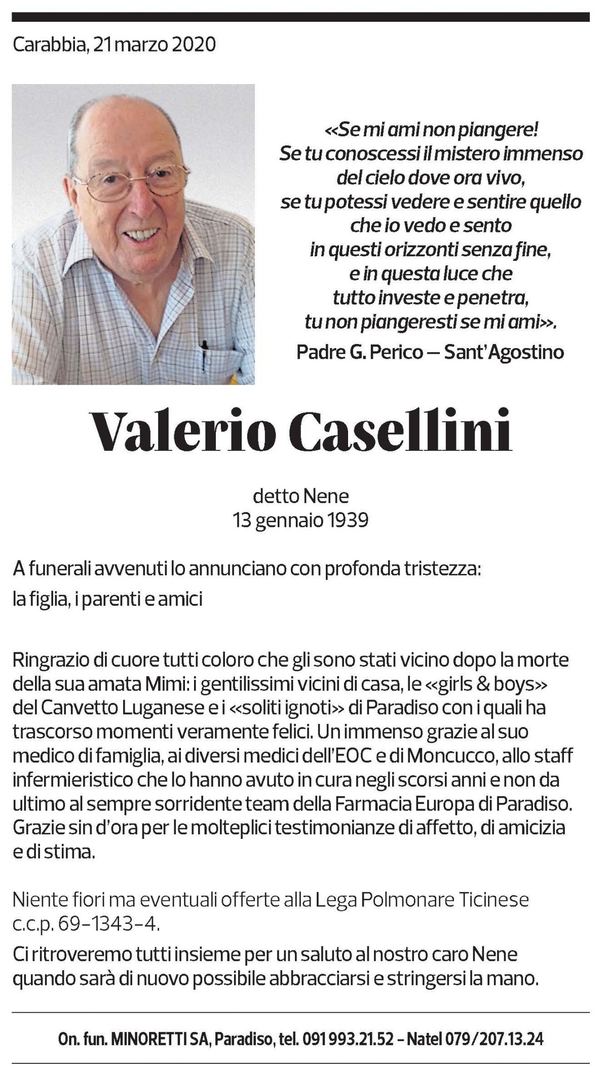 Annuncio funebre Valerio Casellini