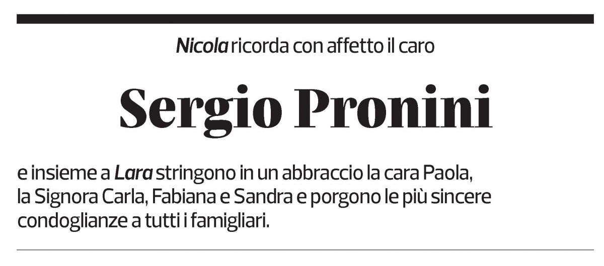 Annuncio funebre Sergio Pronini