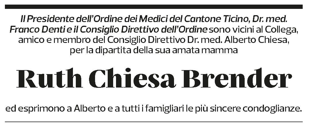 Annuncio funebre Ruth Chiesa Brender