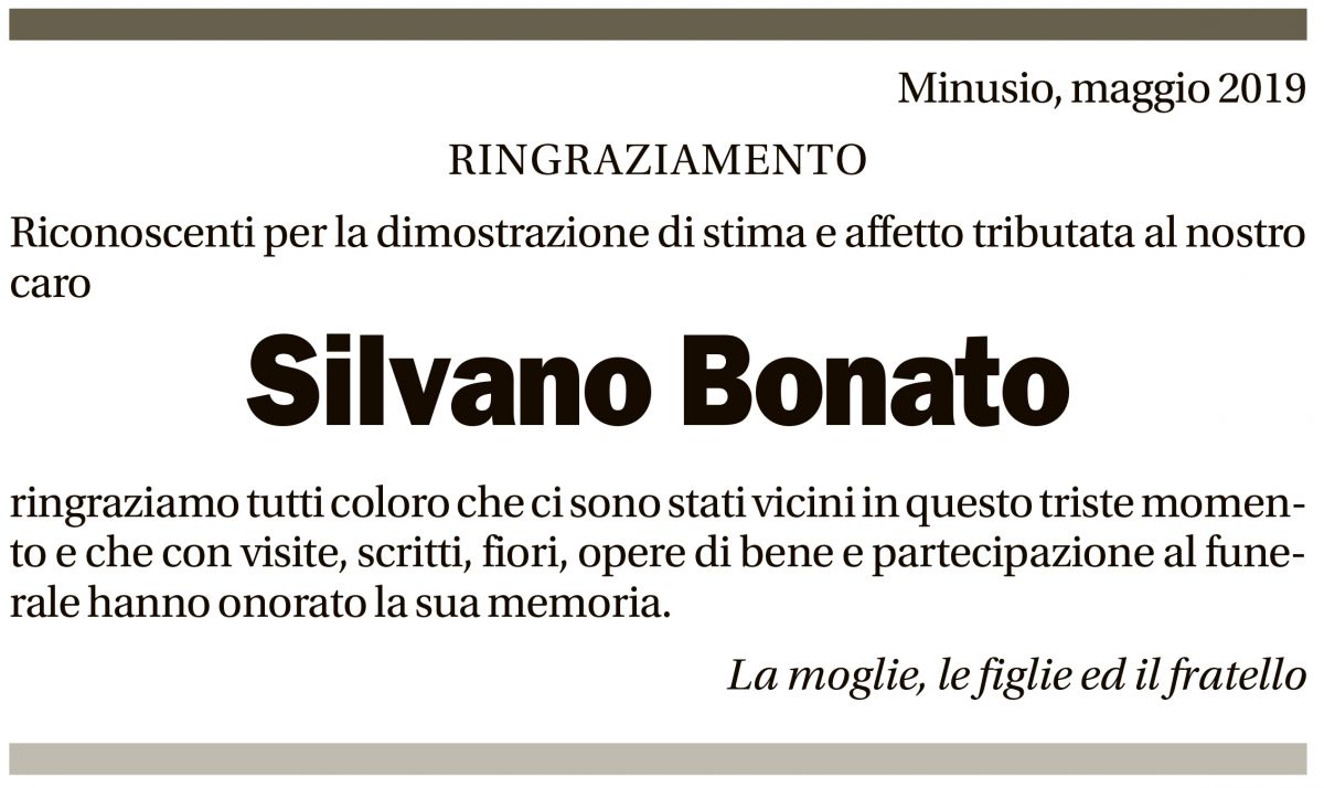 Annuncio funebre Silvano Bonato