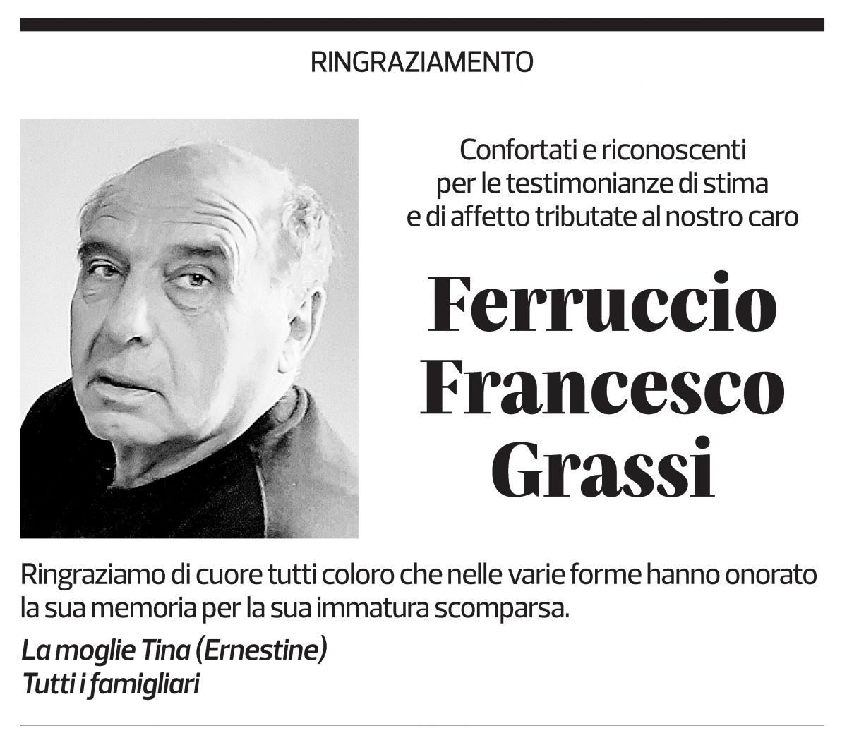Annuncio funebre Ferruccio Francesco Grassi