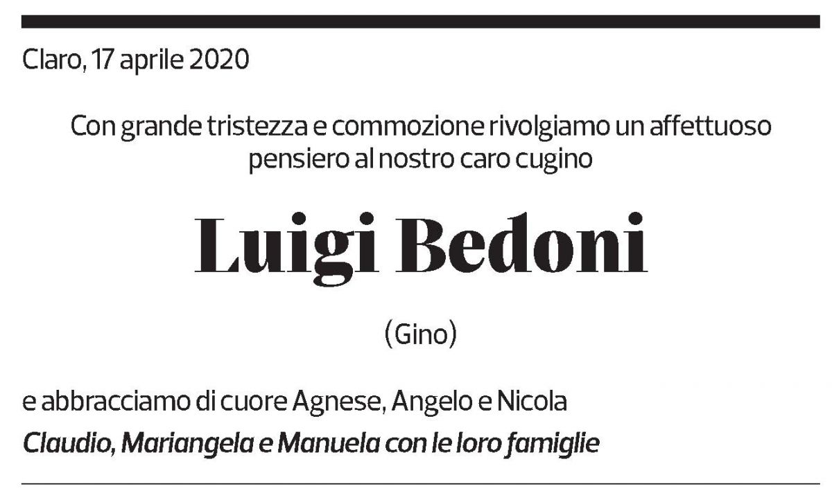 Annuncio funebre Luigi Bedoni