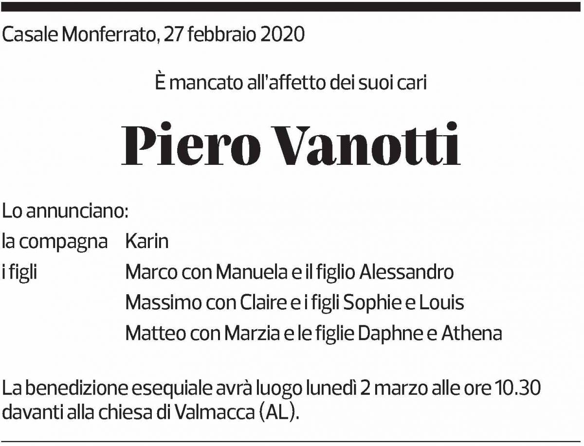 Annuncio funebre Piero Vanotti