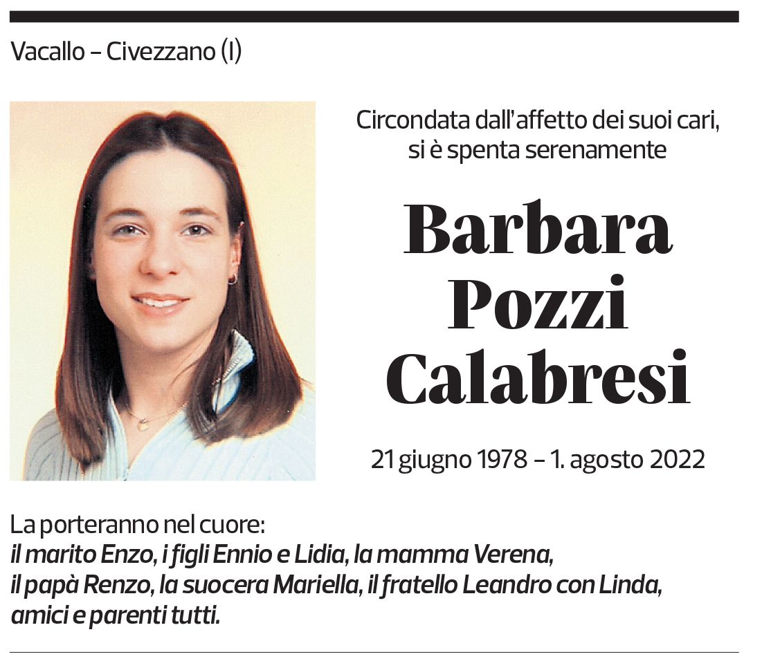 Annuncio funebre Barbara Pozzi Calabresi