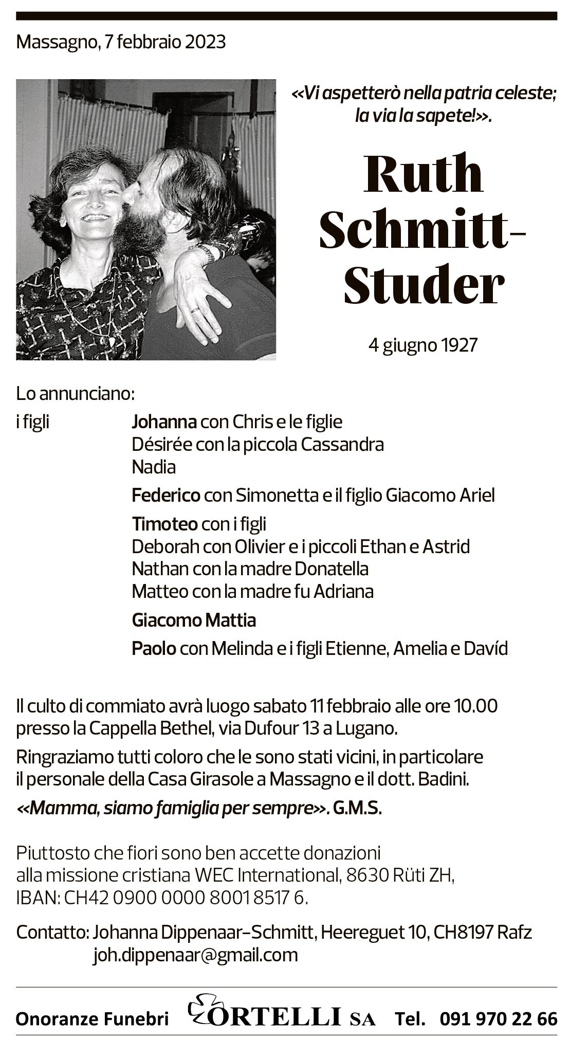 Annuncio funebre Ruth Schmitt-studer