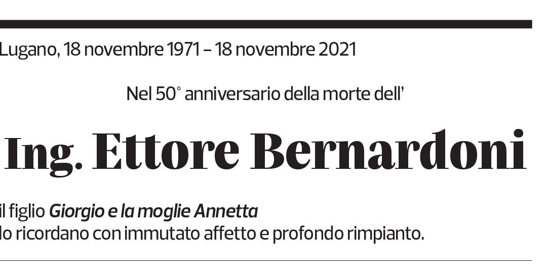 Annuncio funebre Ettore Bernardoni