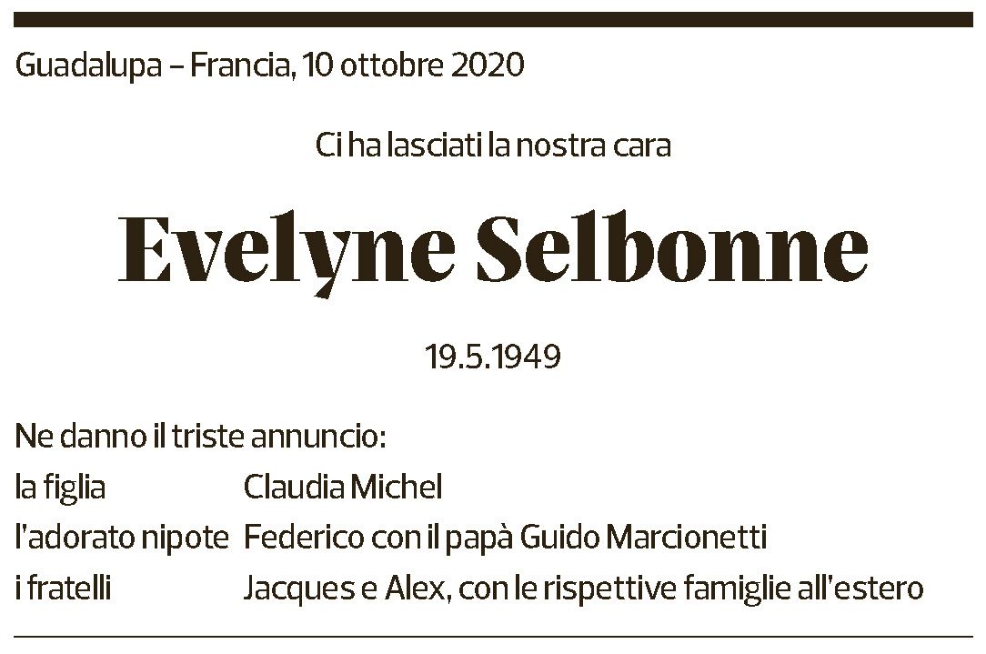 Annuncio funebre Evelyne Selbonne