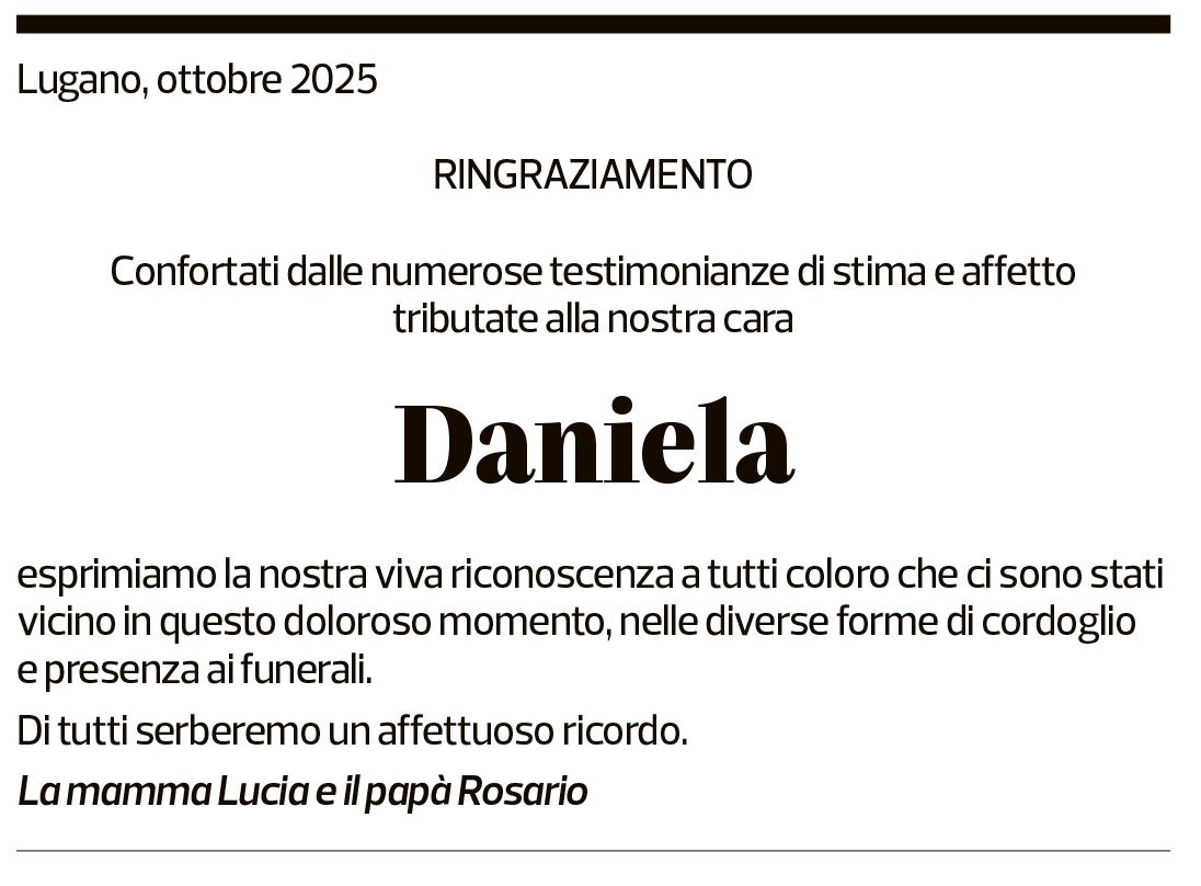 Annuncio funebre Daniela Pescetti