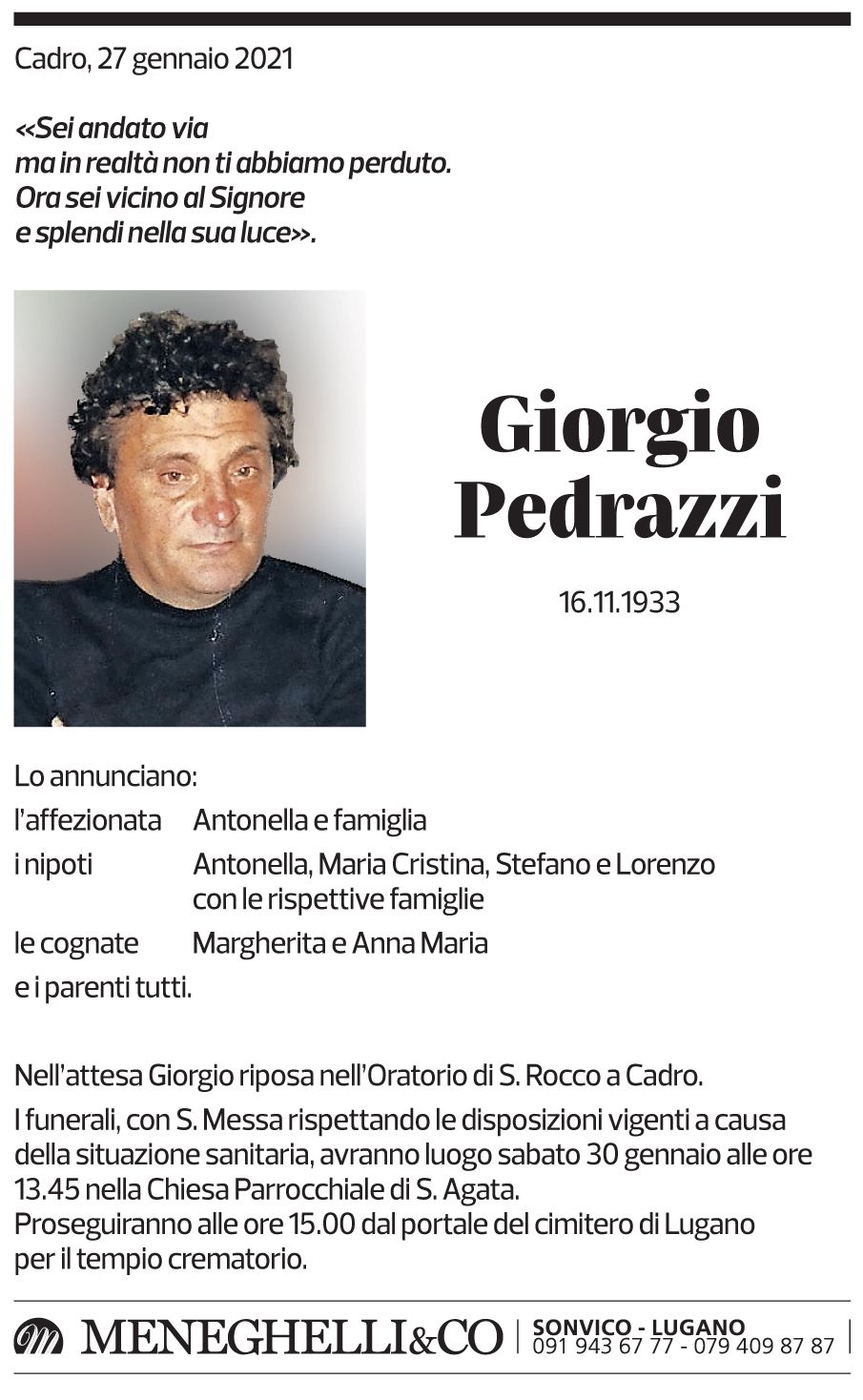 Annuncio funebre Giorgio Pedrazzi