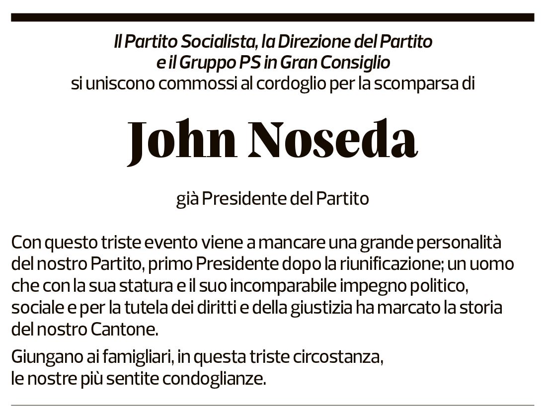 Annuncio funebre John Noseda