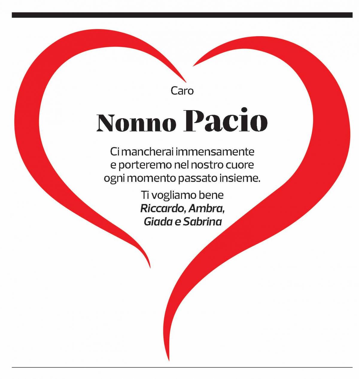 Annuncio funebre Francesco Pasinelli