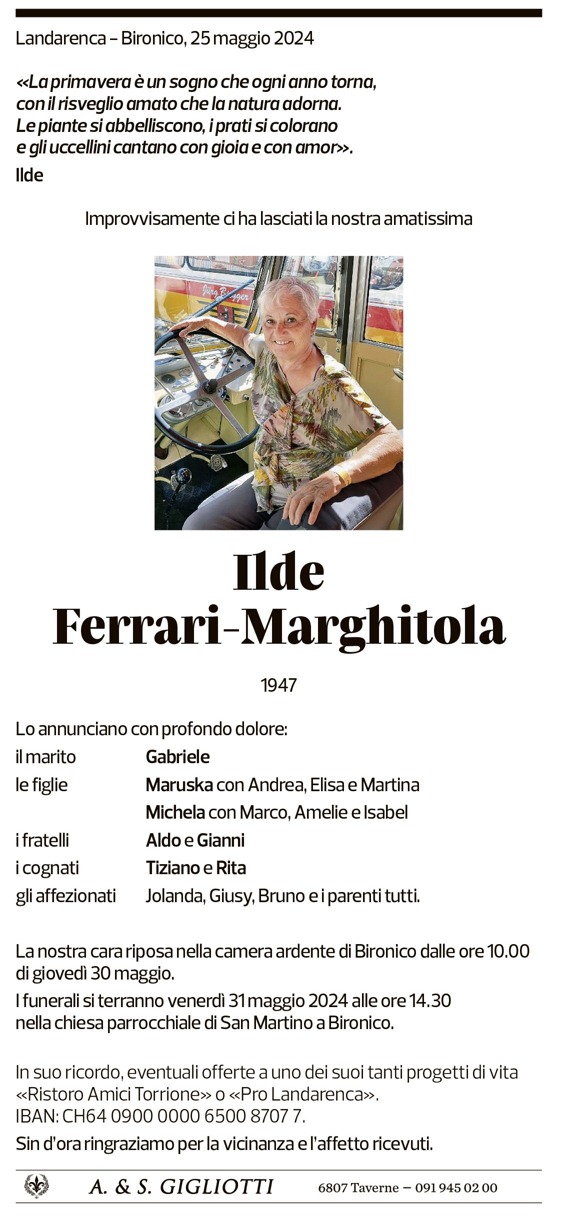 Annuncio funebre Ilde Ferrari-marghitola