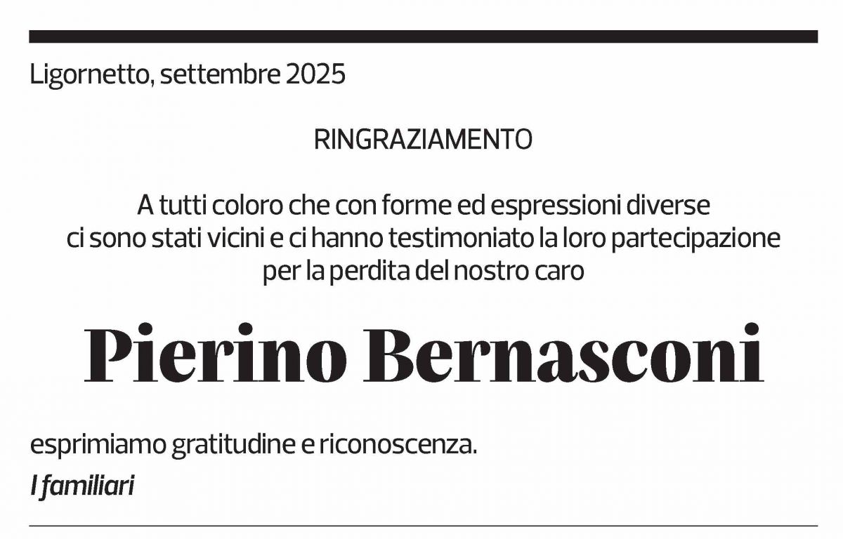 Annuncio funebre Pierino Bernasconi