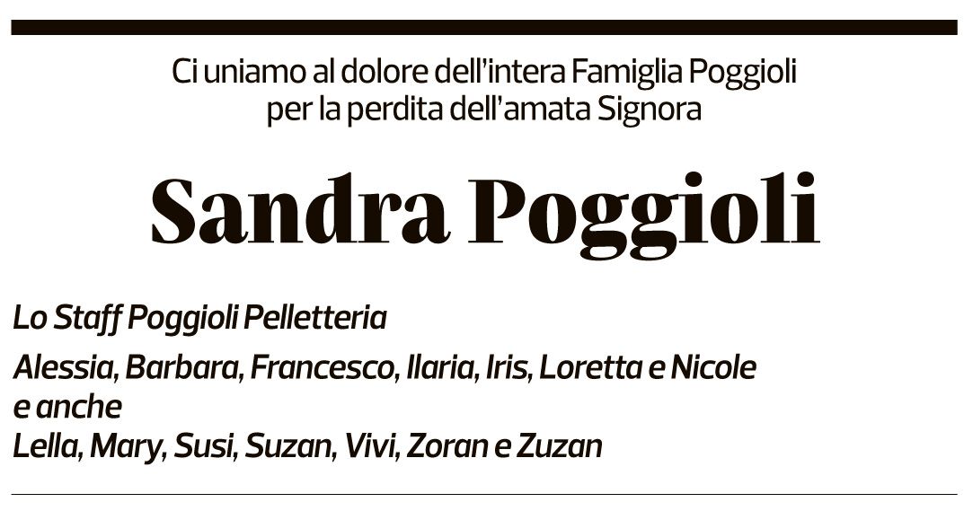 Annuncio funebre Sandra Poggioli