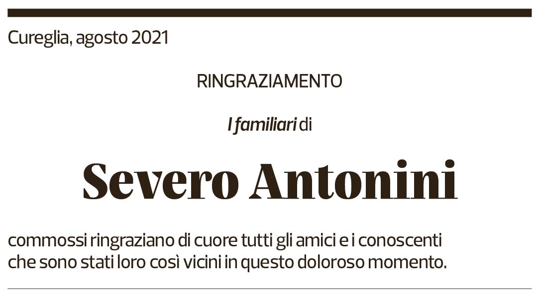 Annuncio funebre Severo Antonini