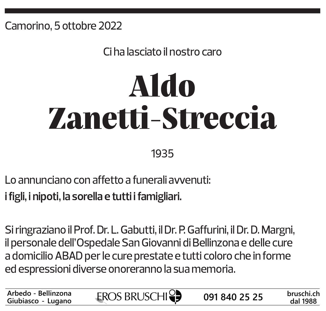 Annuncio funebre Aldo Zanetti-streccia