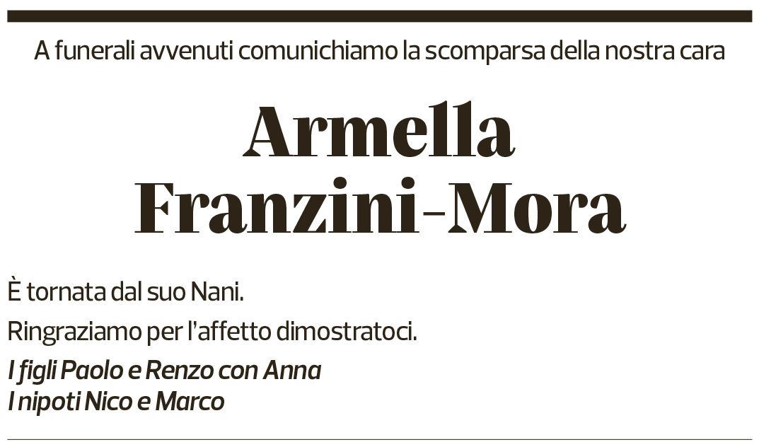 Annuncio funebre Armella Franzini-mora