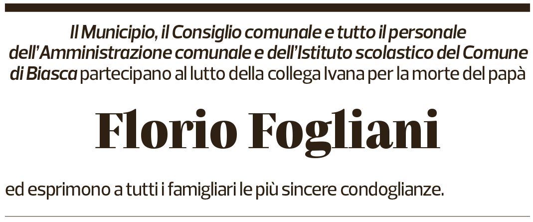 Annuncio funebre Florio Fogliani