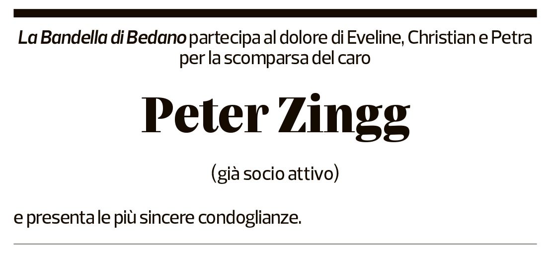 Annuncio funebre Peter Zingg