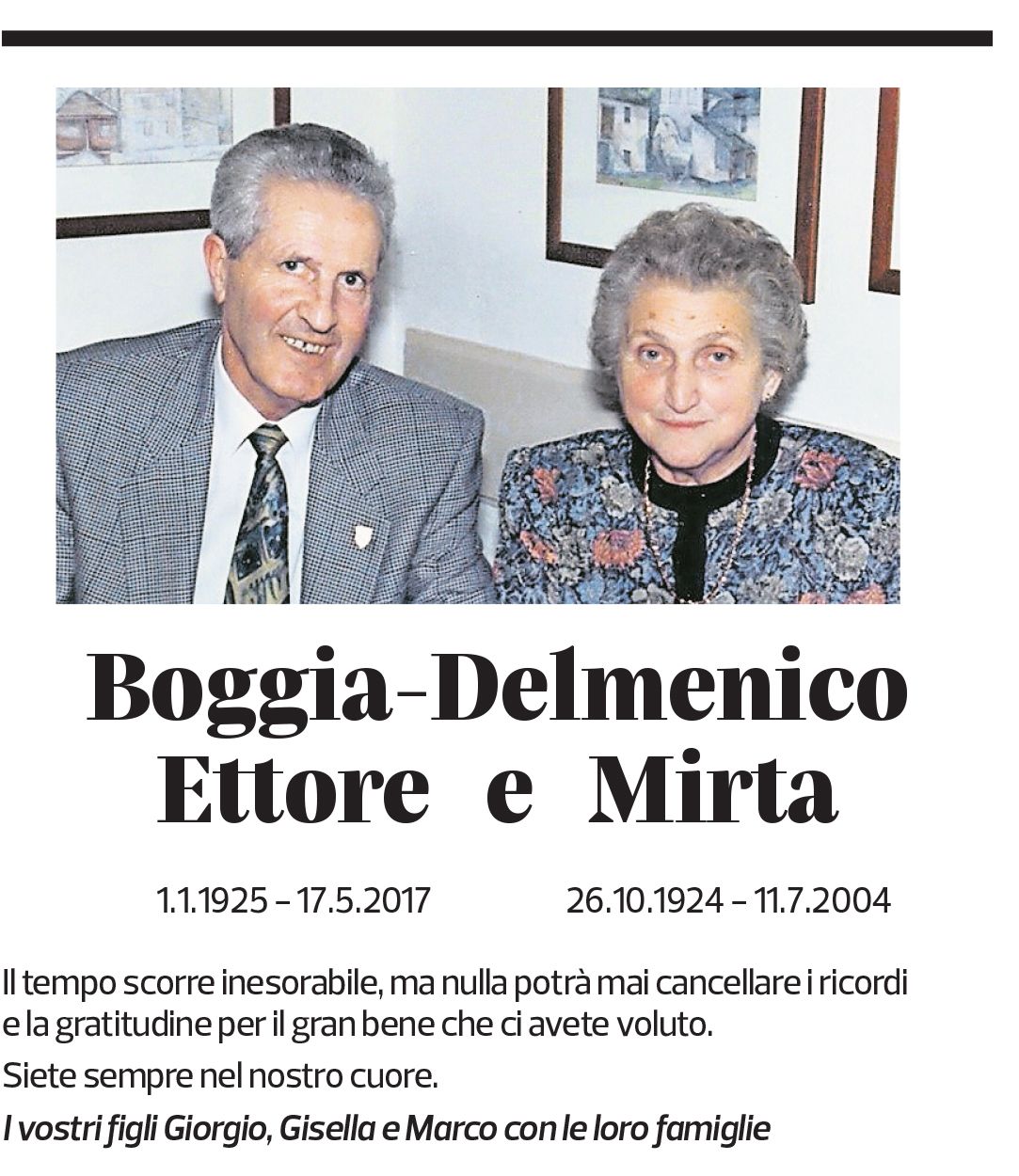 Annuncio funebre Ettore Mirta Boggia-delmenico