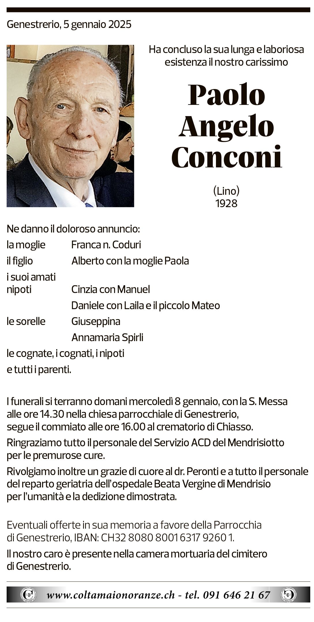 Annuncio funebre Paolo Angelo Conconi