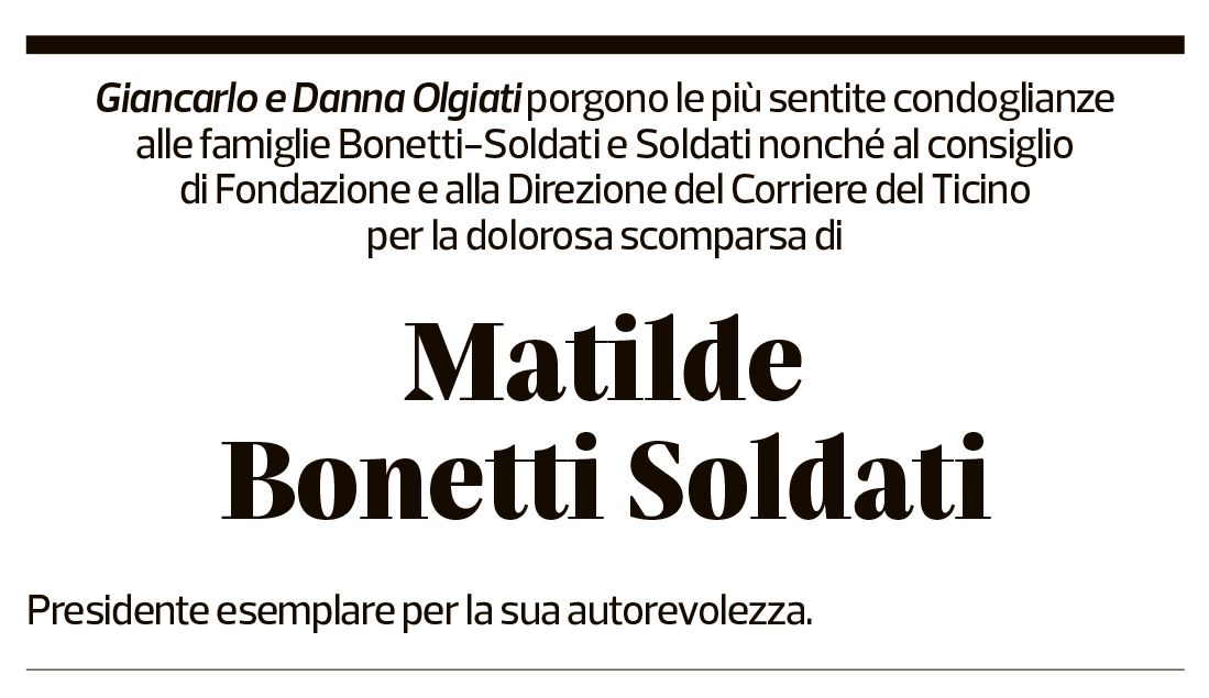 Annuncio funebre Matilde Bonetti Soldati