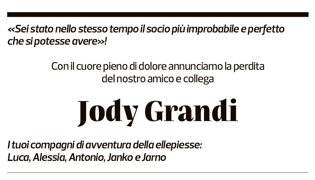 Annuncio funebre Jody Grandi