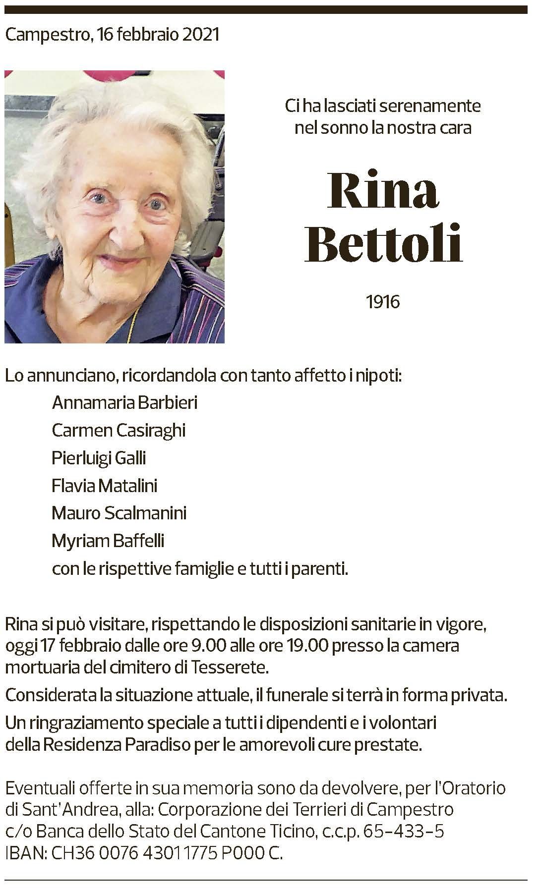 Annuncio funebre Rina Bettoli